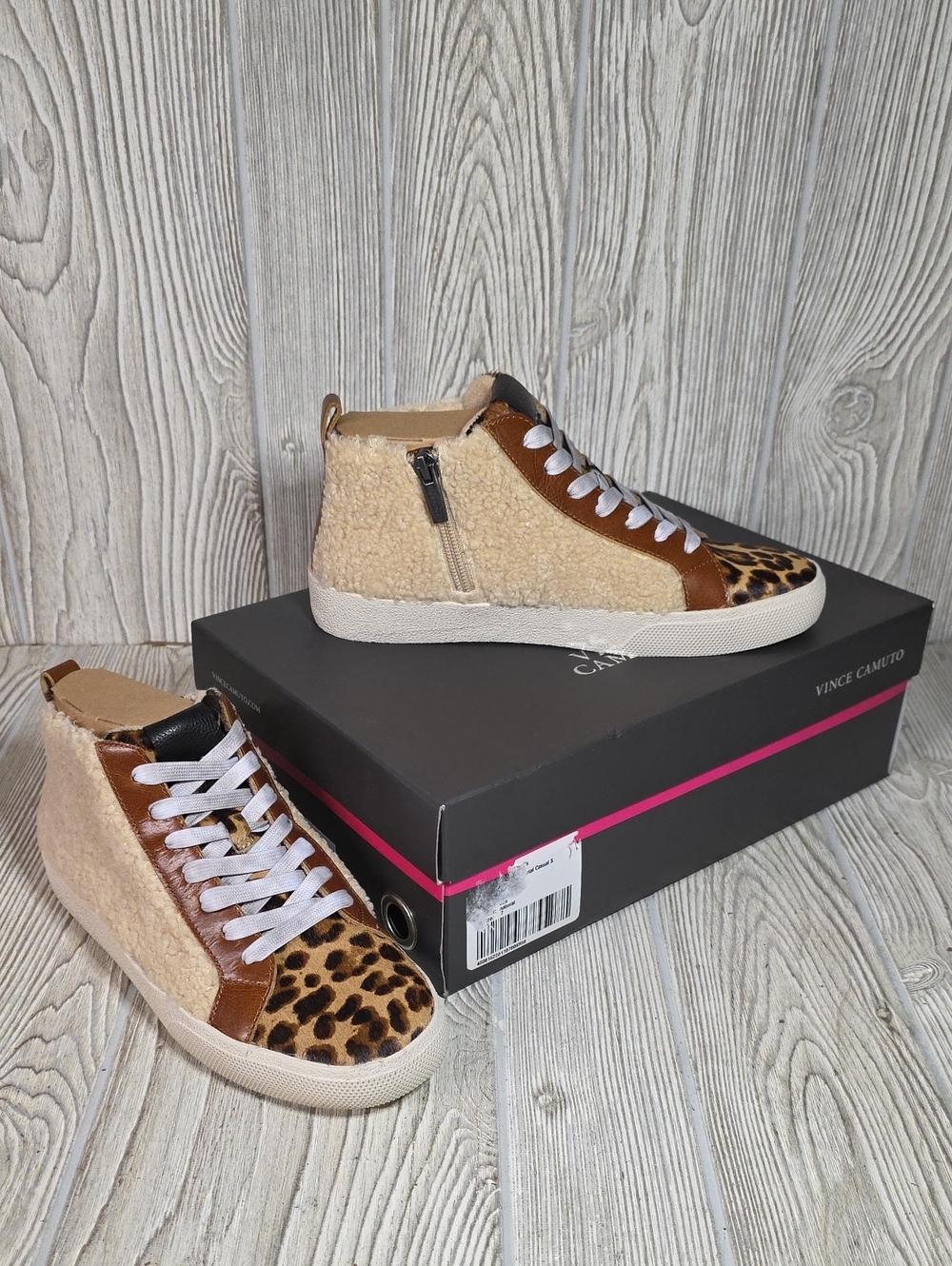 Vince Camuto Mavrey High-Top Animal Print Sneakers Womens Size 7 NEW